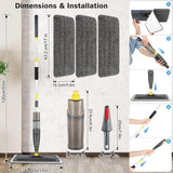 Vloerwisser met sproeifunctie, 500 ml navulbare watertank, sproeiwisser voor snelle reiniging met 3 wasbare microvezelhoezen, grijs sproeimop