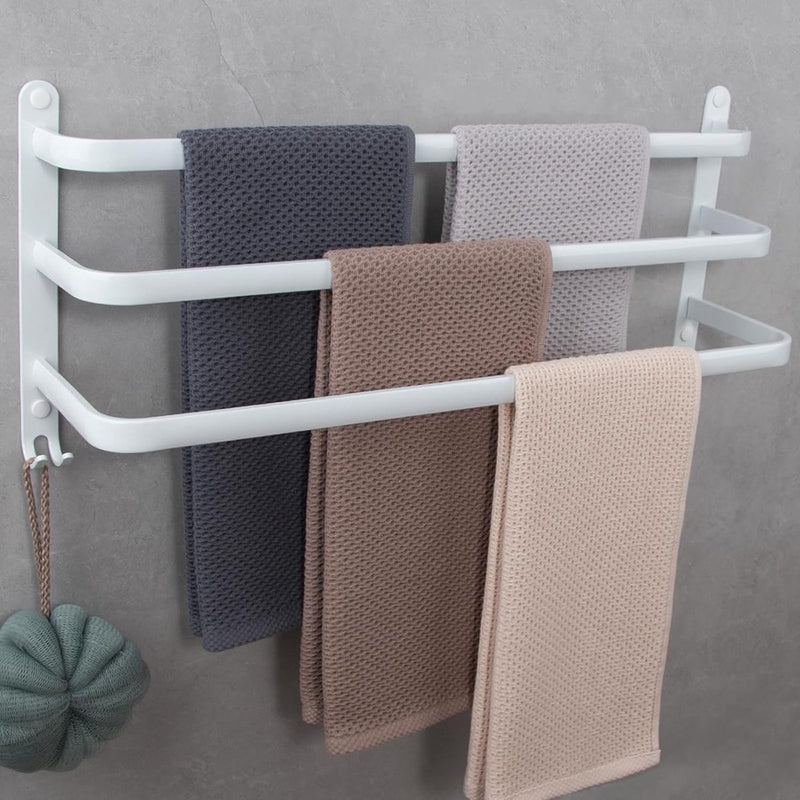 Handdoekstang, groot, zonder boren/stansen, 60 cm, meerlaags aluminium, handdoekhouder, wandrek, wandmontage, wandmontage, wandhanddoekhouder, 3 verdiepingen, badhanddoekstang voor badkamer en keuken