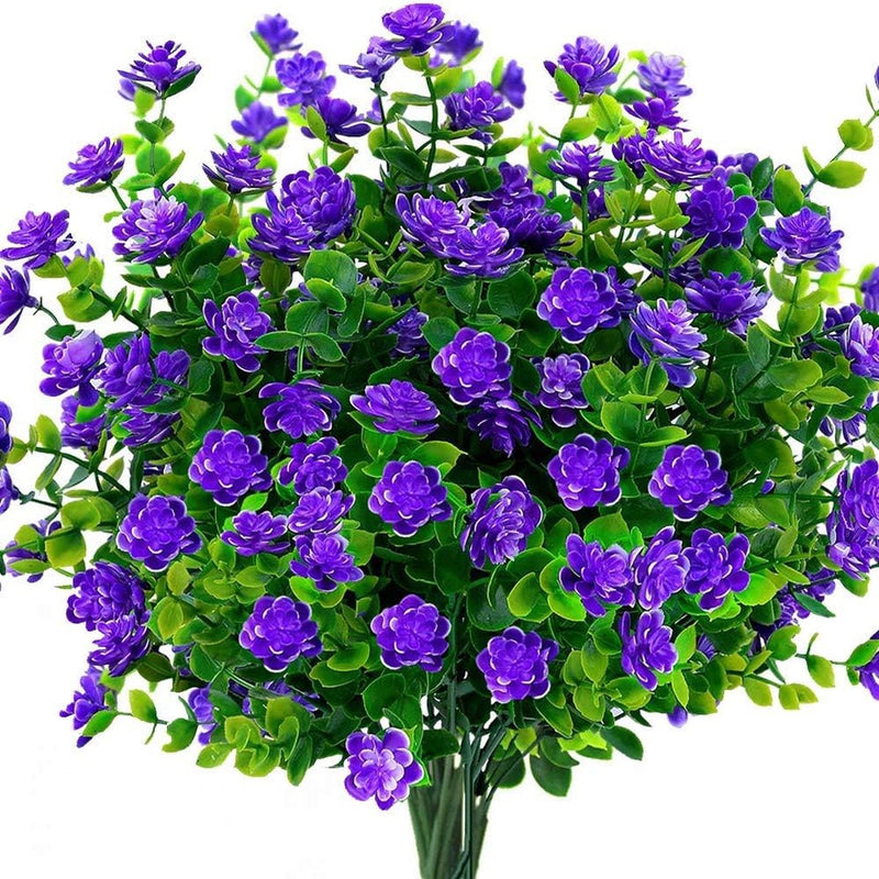 Kunstbloemen, 4 stuks Kunstbloemen Groen UV-bestendige planten Heesters Nepbloemen Binnen Buiten voor Huis Tuin Bruids Bruiloft Feestdecoratie (Paars)