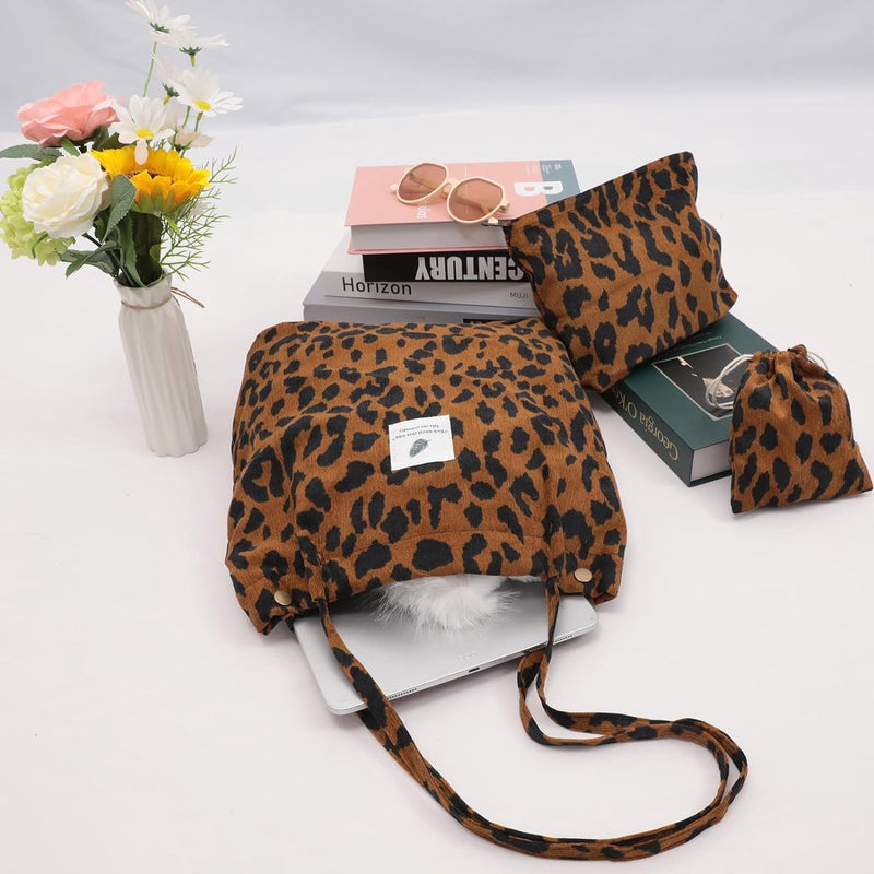 Corduroy tas voor dames, 3 stuks, corduroy tas, set, handtas, dames, reizen, toilettas, shopper, tas, dames, schoudertas, trekkoord