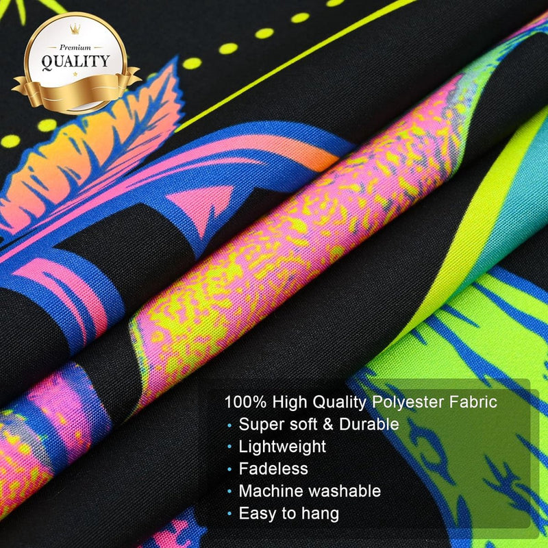 Black Light Paar Skelet Wandtapijt Kleurrijke Vlinder Mot UV Reactief Wandbehang Hippie Maan Bloemen Gloeien in het Donkere Melkwegstelsel Wanddoek voor Slaapkamer Woonkamer 210 x 150 cm