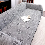 Grote banksprei voor 3-zitsbank met decoratieve kwastjes, dubbelzijdige bankhoes banksprei voor bank en bed, ruitpatroon met bladeren en bloemen - lichtgrijs, 180 x 300 cm