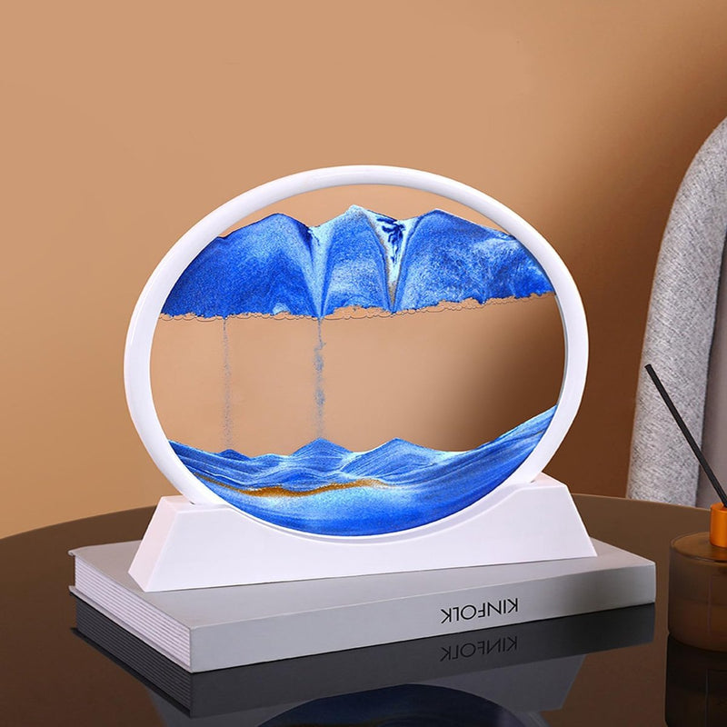 Zandfoto's voor draaien, 3D Zandloper - Zandfoto Geschenken Zandloper Decoratie 3D Zandloper Diepzee Zand Landschap Esthetisch voor Kantoor Woonkamer Bureau Volwassenen Kinderen (Blauw, 7 inch)