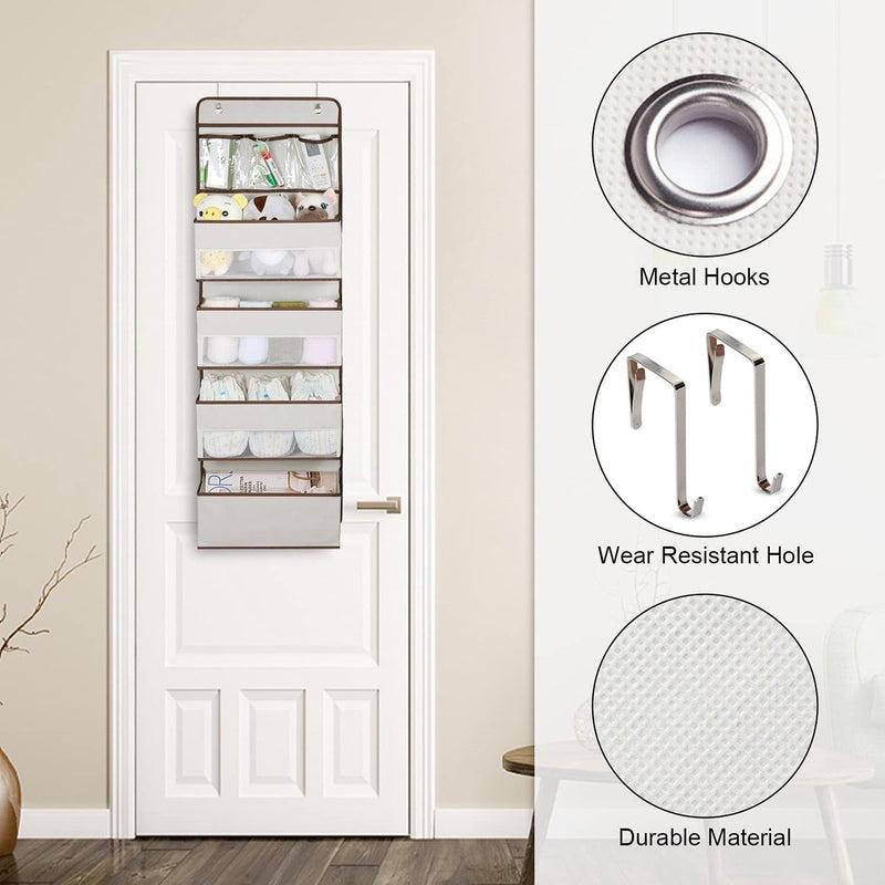 Ophangorganizer voor deur, 7 grote vakken met venster, opvouwbaar hangrek met 2 haken, hangende opslag voor slaapkamer, wasruimte of hal