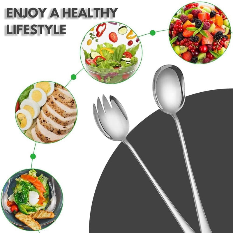 Saladebestekset, saladelepels van roestvrij staal en saladevorken van roestvrij staal, saladeserverset voor restaurants, hotel, feest, buffet (2 stuks)