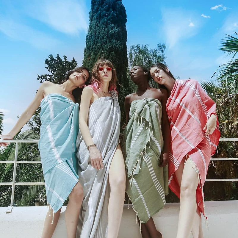 Strandhanddoek, groot, 200 x 200 cm, 100% katoen, stranddeken voor familie-saunahanddoek, XXL-zandvrije strandlig-hamamdoek, verpakt als cadeau