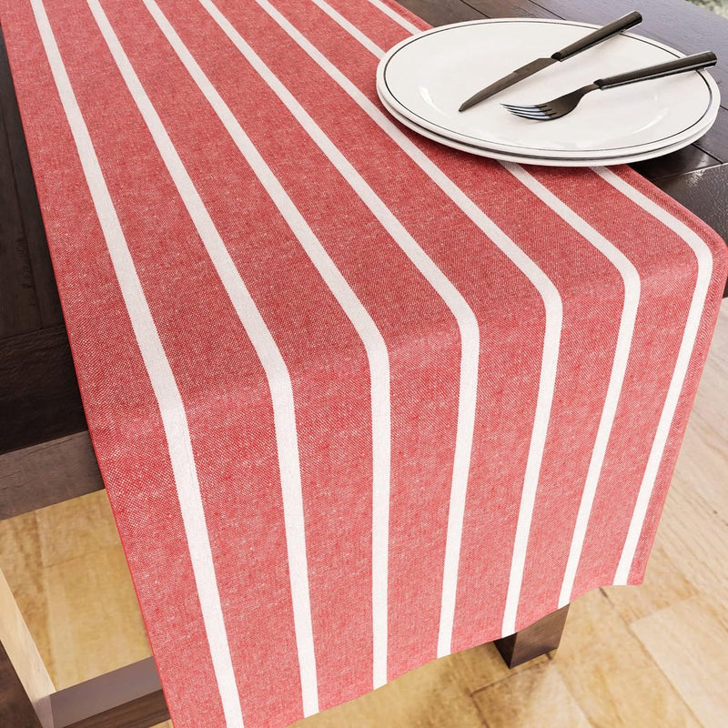 Tafelloper voor 8-zits om te eten - Roma Red Stripes - Groot 40 x 150 cm, milieuvriendelijk katoen, decoratief, zelfgeweven doek voor feest, restaurant - wasmachinebestendig