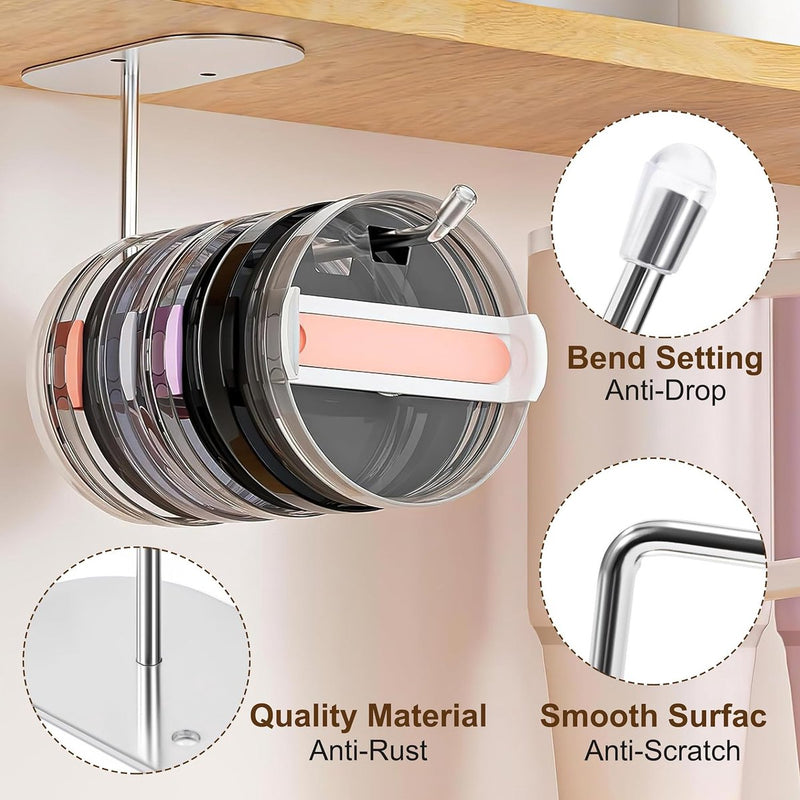 Bekerdekselorganizer, zelfklevende bekerdekselhaken, onder kastdekselstapelaar bekerdekselhouder voor Stanley-bekers voor keukenkastorganisatoren (2 stuks)