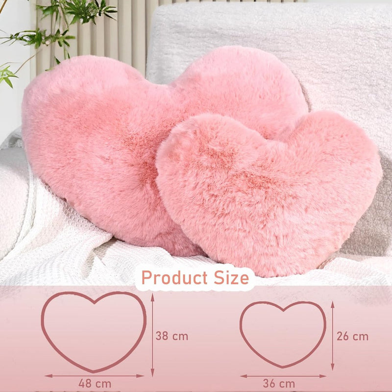 Hartkussen, roze hartvormig kussen, knuffelkussen, liefdes sierkussen, esthetisch, pluche kussen voor woonkamer, bank, kind, slaapkamer, bed, cadeau 26 x 36 cm