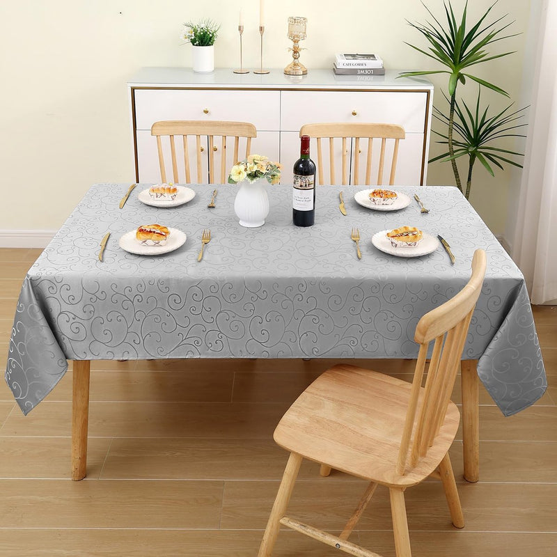 Wasbaar rechthoekig polyester tafelkleed 130 x 130 cm jacquard tafellinnen ornamenten vuilafstotend onderhoudsvriendelijk grijs