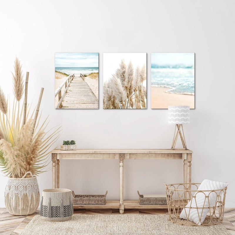 Klaar om op te hangen - wandafbeeldingen set zee - collage XXL woonkamer beige blauw