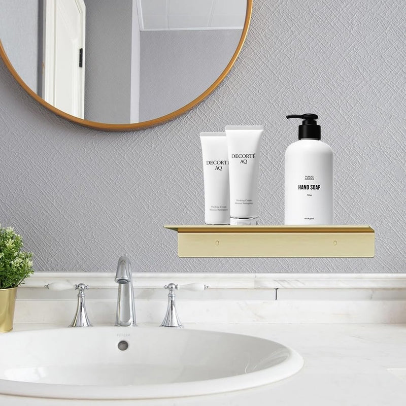 Wandplank, goudkleurig metaal, wandrek met schroeven, 2 stuks, aluminium, wandplank, zwevend rek, klein, voor badkamer, slaapkamer, keuken, decoratieve fotolijst