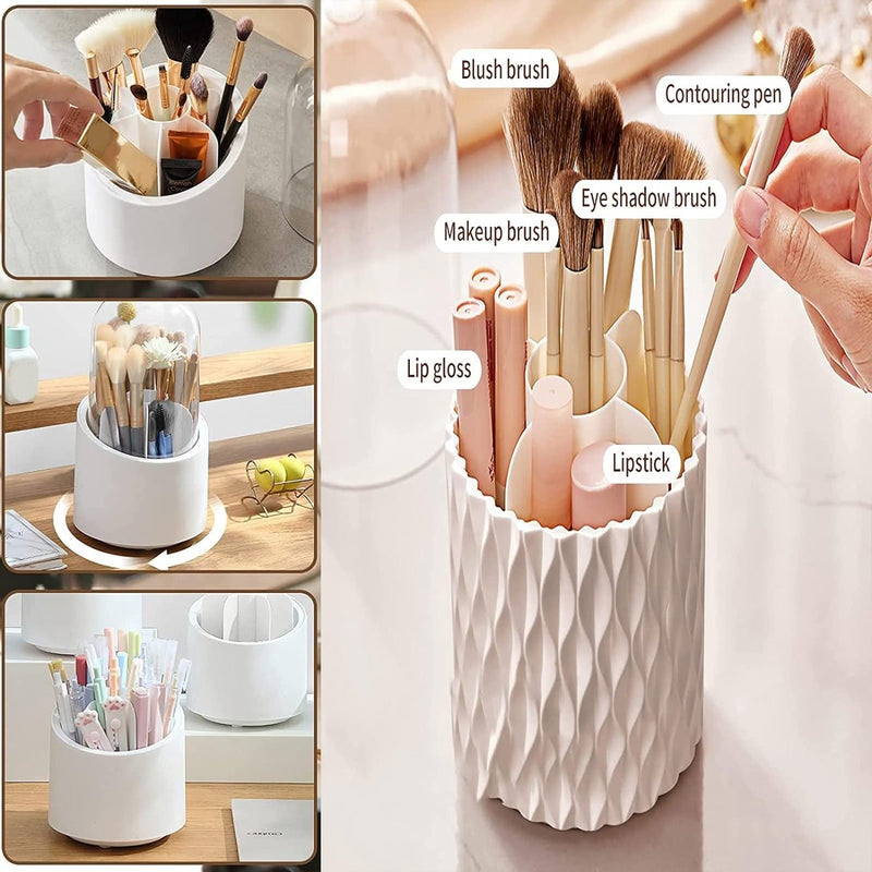 Cosmetica-make-uporganizer met stofdicht, stofdicht, 360 graden draaibare opslag met deksel, voor wastafel, badkamer, bureau, werkblad (wit)