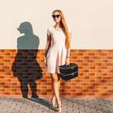 Nagellak opbergtas groot, draagbare draagtas voor nagellak en UV-lamp, dubbellaagse nagellaktasorganisator, multifunctionele make-uptas, zwart, zwart, eenvoudig