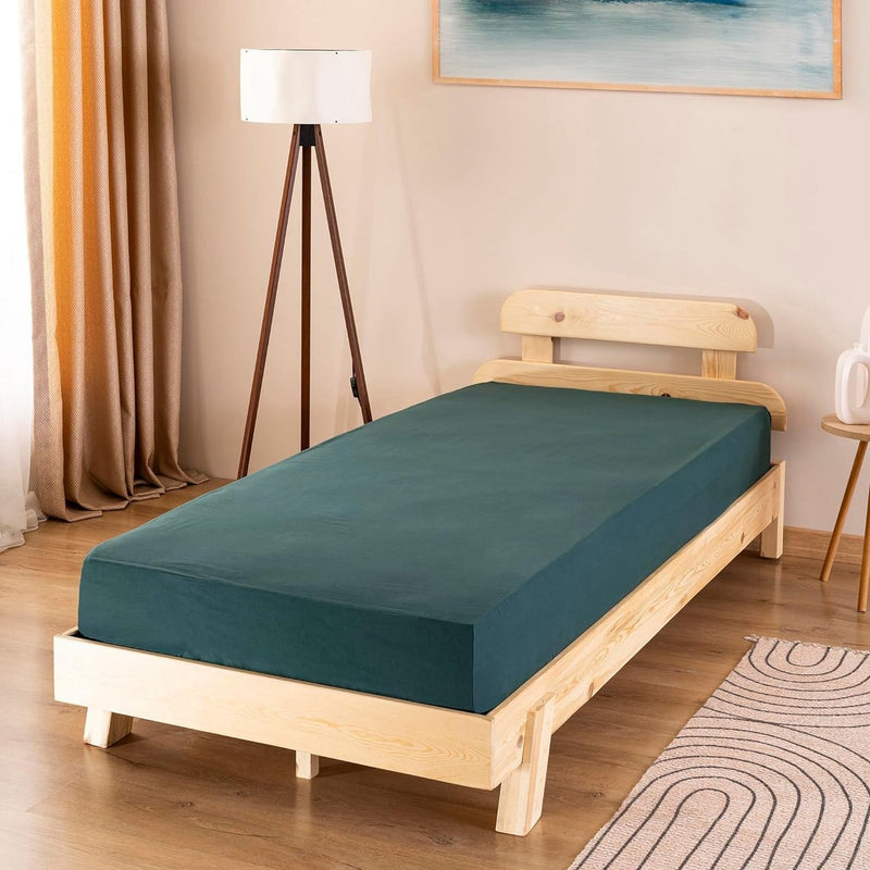 Renforce katoenen hoeslaken, 100% katoen, zacht en ademend, 90 x 200 x 30 cm, jersey bedlaken/donkergroen