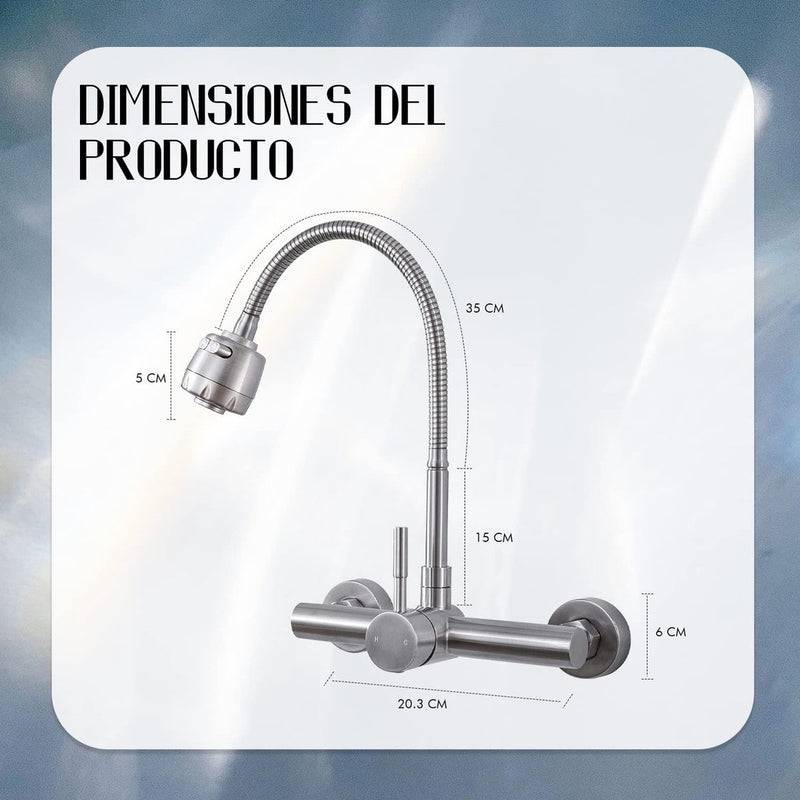 Wandmontage, keukenkraan, roestvrij stalen waterkraan, 360 graden draaibaar, uitloop, mengkraan met één hendel, mengkraan + 2 straalsoorten, spoelbakarmatuur, mengkraan met één hendel