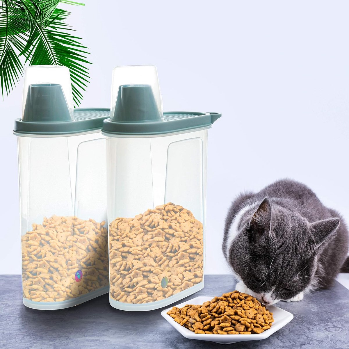 Bewaarcontainer voor Hondenvoer, Luchtdichte Bewaarcontainers voor Huisdiervoer Set met Maatbeker, Droogvoerdispenser voor Honden en Katten Gemakkelijk Gieten met