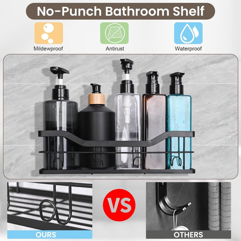 3 stuks doucheplank zonder boren, badkamerorganizer, lijm, zonder boren, shampoohouder voor douche met zeephouder, roestvrijstalen organizer voor badkamer, woonkamer, keuken