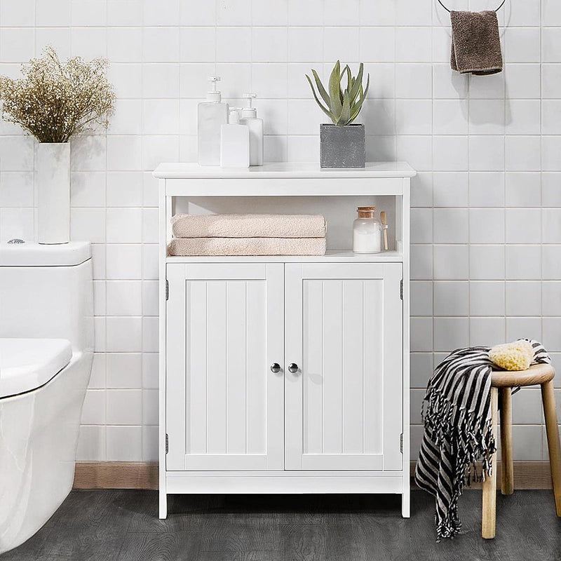 Badkamerkast vrijstaande keukenkast met verstelbare plank en dubbele deur vrijstaande badkamer wit 60 x 30 x 80 cm