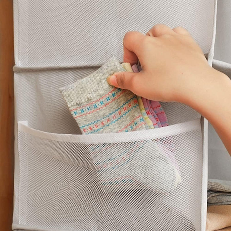 Kast organizer hangend, kastorganizer, kledingkast, 2 vakken, kledingkast, organizer, hangend, met 6 netzijvakken, opvouwbaar, ruimtebesparend opbergsysteem voor kamer, grijs