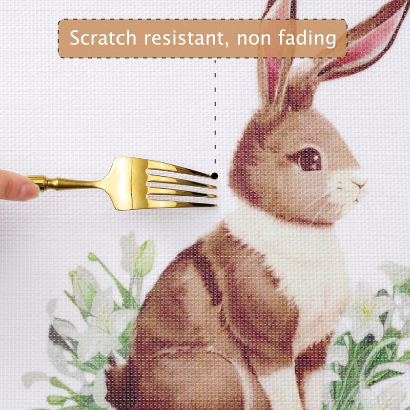Afwasbare placemats, set van 6, paaseieren met bloemen, cartoon, konijn, tafeldecoratie Pasen, lente, banket, placemats, vakantie, party, decoratie, placemats seizoensgebonden placemats