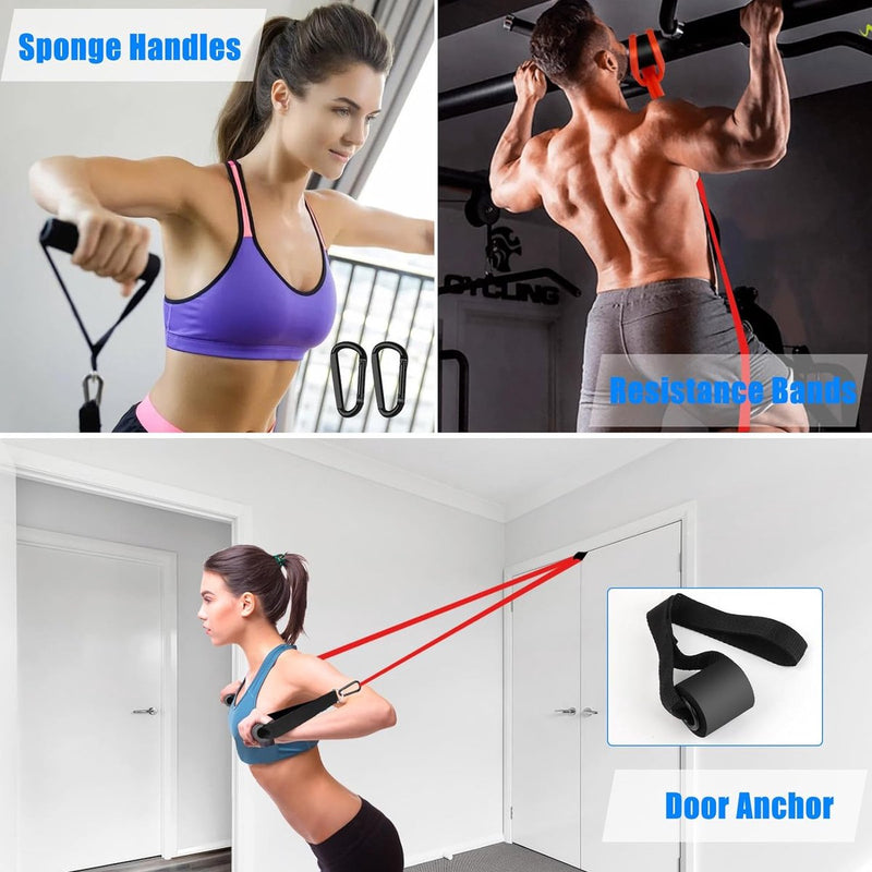 Weerstandsbanden, fitnessbanden met 3 weerstandsniveaus, weerstandsbanden met deuranker en handgrepen, fitnessbanden voor fitness/yoga/krachttraining voor mannen en vrouwen