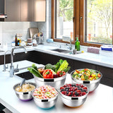 5-delige mengkommenset van roestvrij staal met luchtdichte deksel en antislip siliconen bodem, stapelbaar en veelzijdig, geschikt voor de vaatwasser, 7,6 l, 4,7 l, 2,8 l, 2,4 l, 1,4 l