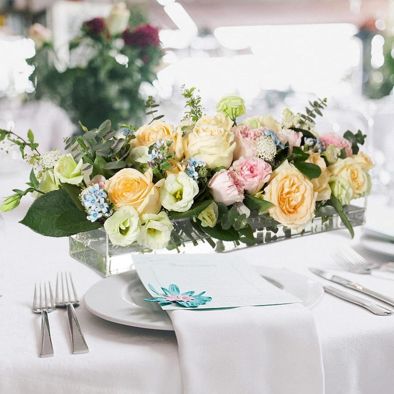 Transparante bloemenvaas, acryl, rechthoekig, met 18 gaten, modern, lange bloemenvaas, bloemstuk, decoratieve vaas, transparante kunstvaas, woondecoratie, tafeldecoratie, 45 x 10 x 6,5 cm