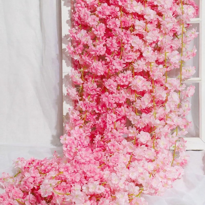 Set van 2 kersenbloesemdecoratie kunstbloemenslinger nepbloemdecoratie geschikt voor huwelijksboogdecoratie kamer hangende decoratie eettafel achtergrondmuur (roos)