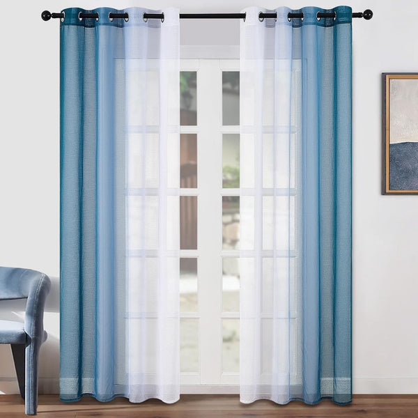 Gordijnen turquoise kleurverloop gordijnen raamgordijn transparant met oogjes ooggordijn set van 2 245 cm hoog gordijn lusgordijn 140 cm breed decoratie voor moderne woonkamer slaapkamer