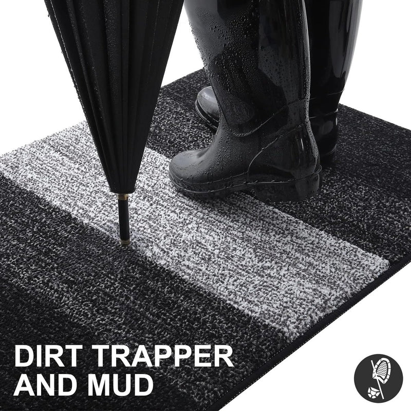 Indoor Dirt Trapper Mat, Antislip Deurmat, Machinewasbaar, Robuuste Deurmat, Absorberende Deurmat voor Honden, Ingang, Voordeur (60 x 90 cm, Zwart)