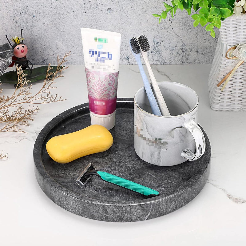 25 cm natuurlijk marmer zwart rond decoratief dienblad voor keuken kaptafel badkamer