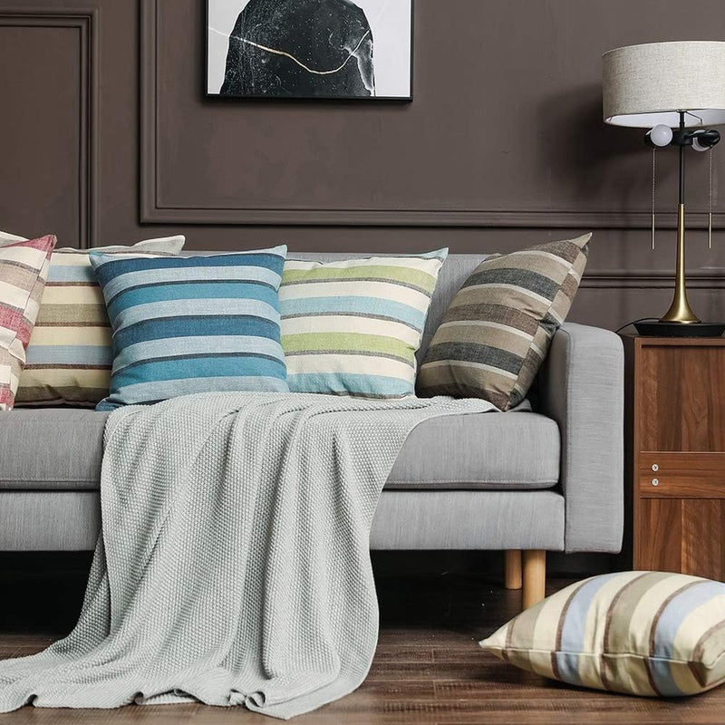 Set van 2 gestreepte kussenhoezen, kussenhoes, linnenlook, bankkussen, decoratieve kussenhoes, sierkussen, decoratieve bankkussenhoes voor bank, kantoor, bank, slaapkamer, woonkamer, 40 x 40 cm, koffie