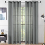 Gordijnen, gestreepte gordijnen met ogen, grijs, 140 x 160 cm, half-transparant, set van 2 gordijnen met ogen, met strepen, decoratie, voor kinderkamer, woonkamer, slaapkamer