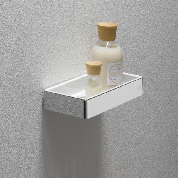 Loft sponsmand om te schroeven met uitneembare kunststof inzetstuk, hoogwaardige doucheplank van aluminium en kunststof, douchemand voor badkameraccessoires, chroomkleurig/wit