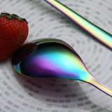 Regenboog-menulepels, 20,3 cm, roestvrij staal, titanium coating, regenboogtafellepel, soeplepel, bestekset, robuust, gemakkelijk te reinigen, dessertlepel, vaatwasmachinebestendig