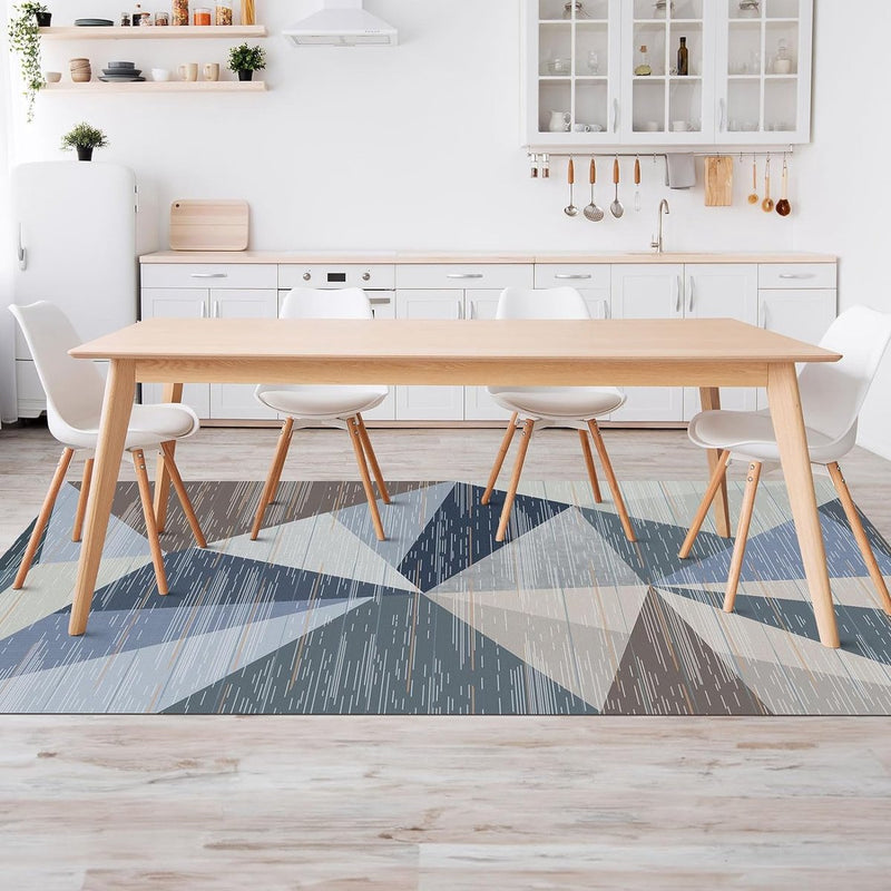 Modern woonkamertapijt, wasbaar, laagpolig tapijt, slaapkamer, wollig, antislip, tapijt, eetkamer, tapijt, geometrisch tapijt, 80 x 150 cm, blauw