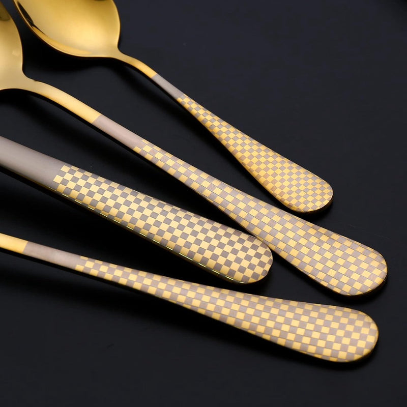 24-delig servies voor 6 personen, roestvrijstalen bestekset, spiegel, keukenbestek met mes, vork, lepel, koffielepel, vaatwasmachinebestendig