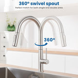 Kraan keuken, uittrekbaar, hogedruk kraan, keuken, mengkraan met hoge uitloop, roestvrij staal, keukenkraan met douche, uittrekbaar voor gootsteen