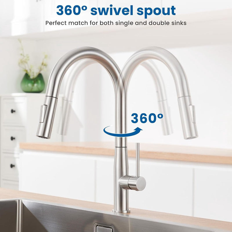 Kraan keuken, uittrekbaar, hogedruk kraan, keuken, mengkraan met hoge uitloop, roestvrij staal, keukenkraan met douche, uittrekbaar voor gootsteen