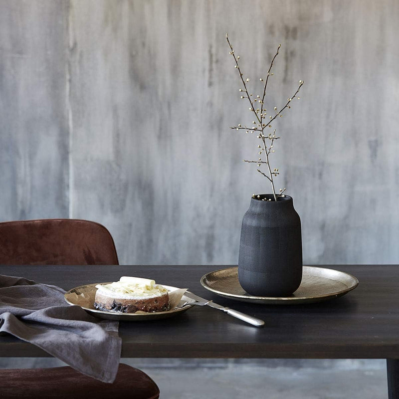 Zwarte vaas groef | bloemenvazen voor decoratie, moderne rustieke boerderij woondecoratie, decoratief voor pampasgras en gedroogde bloemen | afmetingen: 15 x 15 x 22 cm