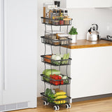Keuken-niswagen met 5 niveaus, keukentrolley op wielen met handvat en remmen, voor kleine ruimtes in keuken, eetkamer, badkamer, zwart