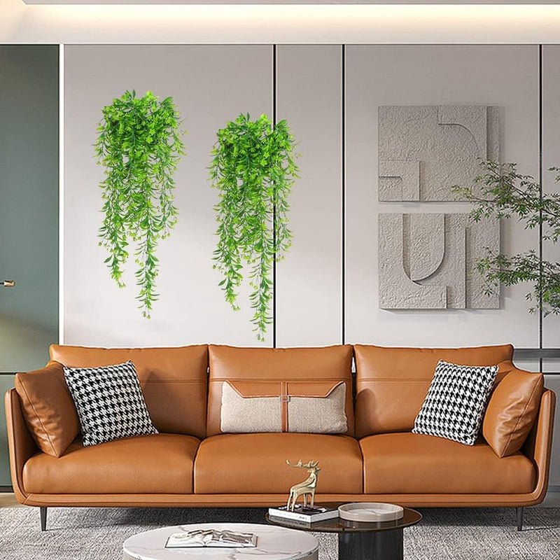 2 stuks kunstklimop, groene hangplanten, wijnstokken, hangende kunstplanten, plastic planten, hangende kunstplanten voor binnen, muur, hangmanden