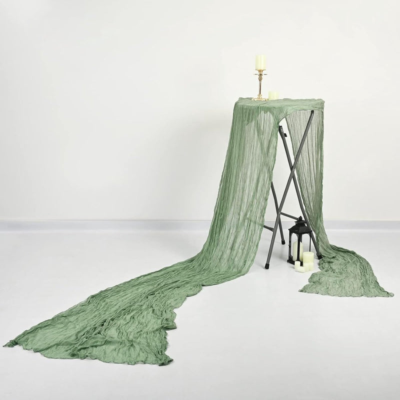 Tafelloper saliegroen, 3 stuks, 90 x 400 cm tafelloper, groene tafelloper van gaas, boho tafelkleed voor bruiloft, feest, bruidsdouche, tafeldecoratie (3, tafelloper salie)
