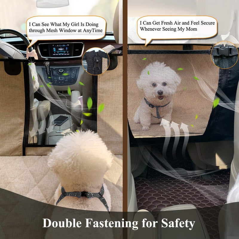 Achterbankhoes voor honden, mesh-kijkvenster met extra riemen en gespen, waterdichte en antislip hondenhangmat voor de achterbank voor de meeste auto's, heide kaki, S