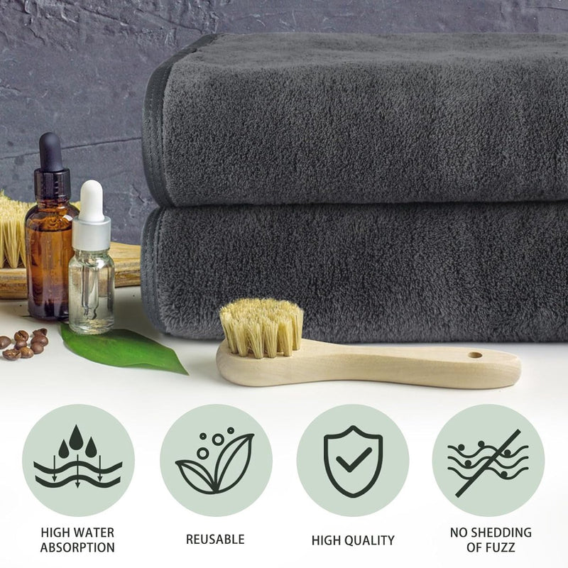 Set van 2 microvezelhanddoeken, microvezelhaarhanddoek, pluizige microvezelbadhanddoek, microvezelhanddoeken voor haar, zachte en absorberende douchedoeken, 50 x 100 cm, donkergrijs