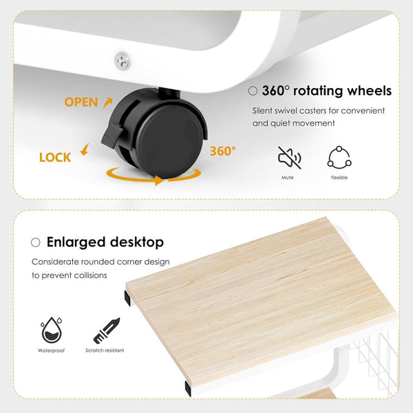 Bijzettafel met wieltjes, koffietafel, salontafel, nachtkastje, 51 x 30 x 56 cm, laptopstandaard, notebookstandaard met wieltjes en legplank