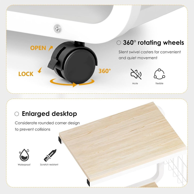 Bijzettafel met wieltjes, koffietafel, salontafel, nachtkastje, 51 x 30 x 56 cm, laptopstandaard, notebookstandaard met wieltjes en legplank