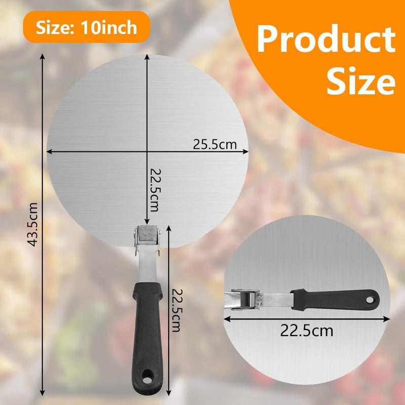 Pizzaschuiver, roestvrij staal, diameter 25 cm, pizzaschep, inklapbaar, houten handvat, pizzaschep, schuiver, geperforeerde pizzaschep met poetsdoek voor pizza, Flammkuchen, brood
