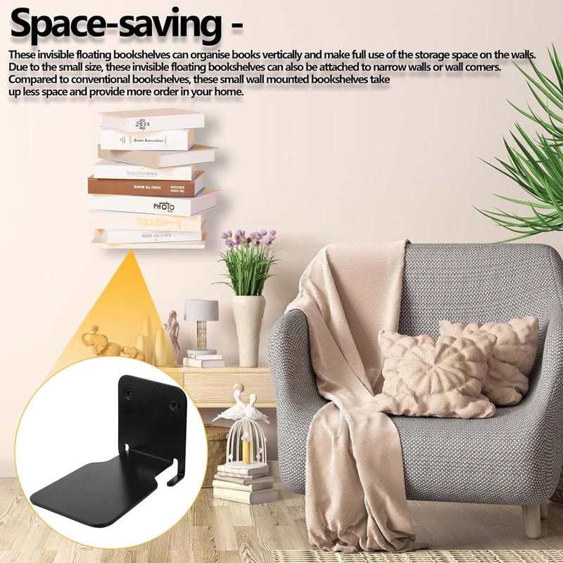 Onzichtbare boekenkast, zwevende boekenkast, metaal, verborgen geboord, gemonteerde boekenkasten, zwevende rekken voor muren, boekorganizers voor slaapkamer, kantoor, keuken, 2 stuks